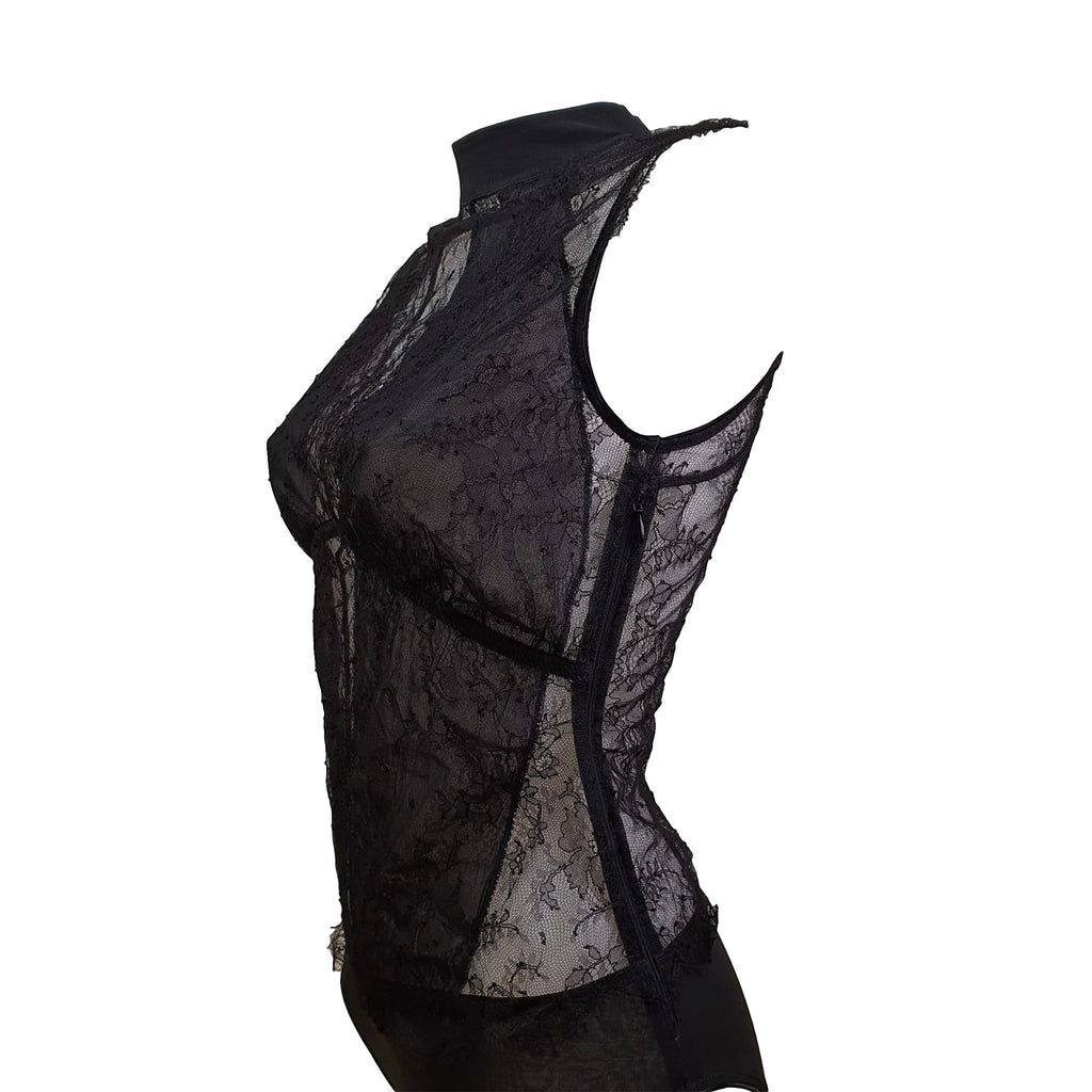 Belle Du Jour Sleeveless Lace Open Back Bodysuit (Black)