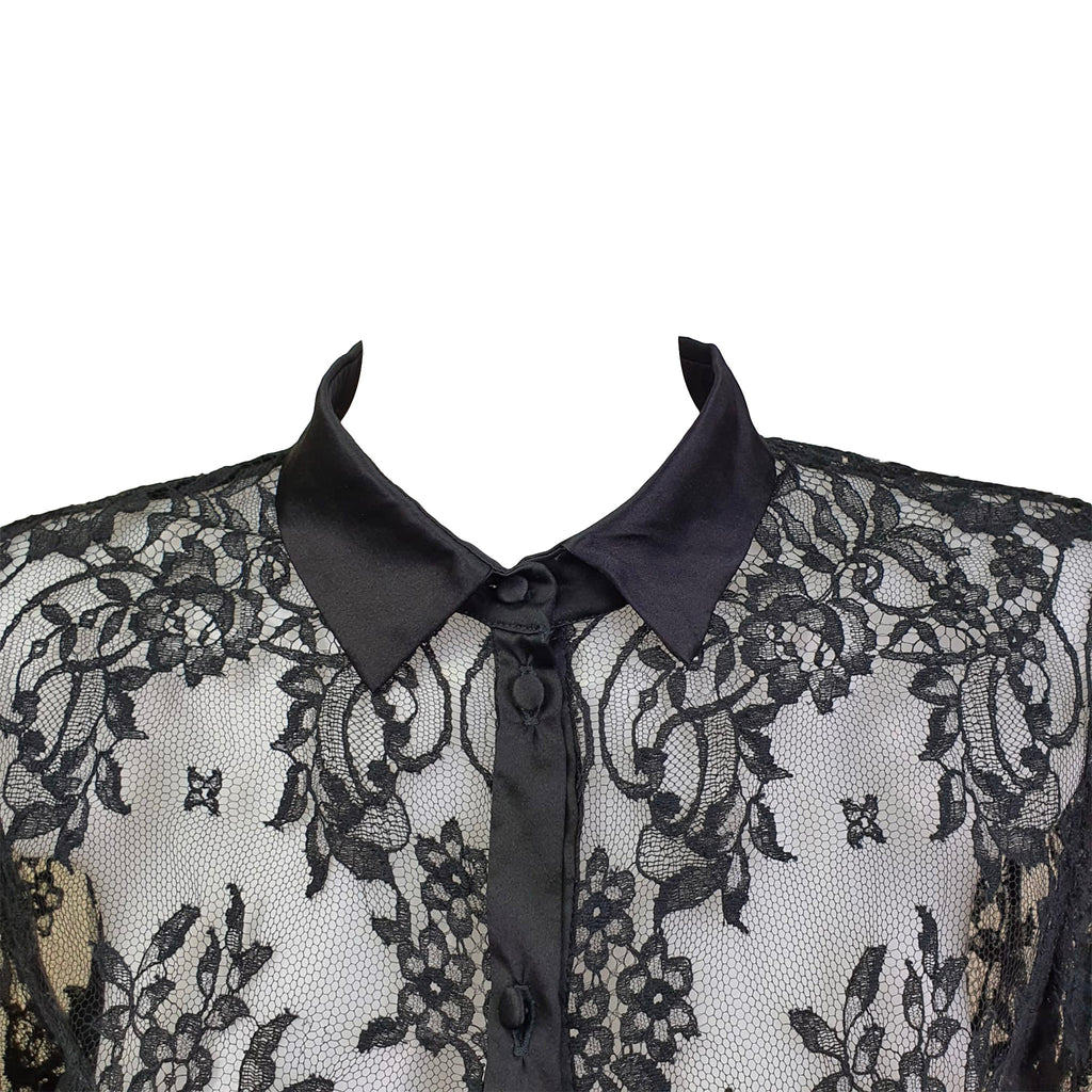 Fatal Attraction Chantilly Lace Shirt Bodysuit With Silk Trim