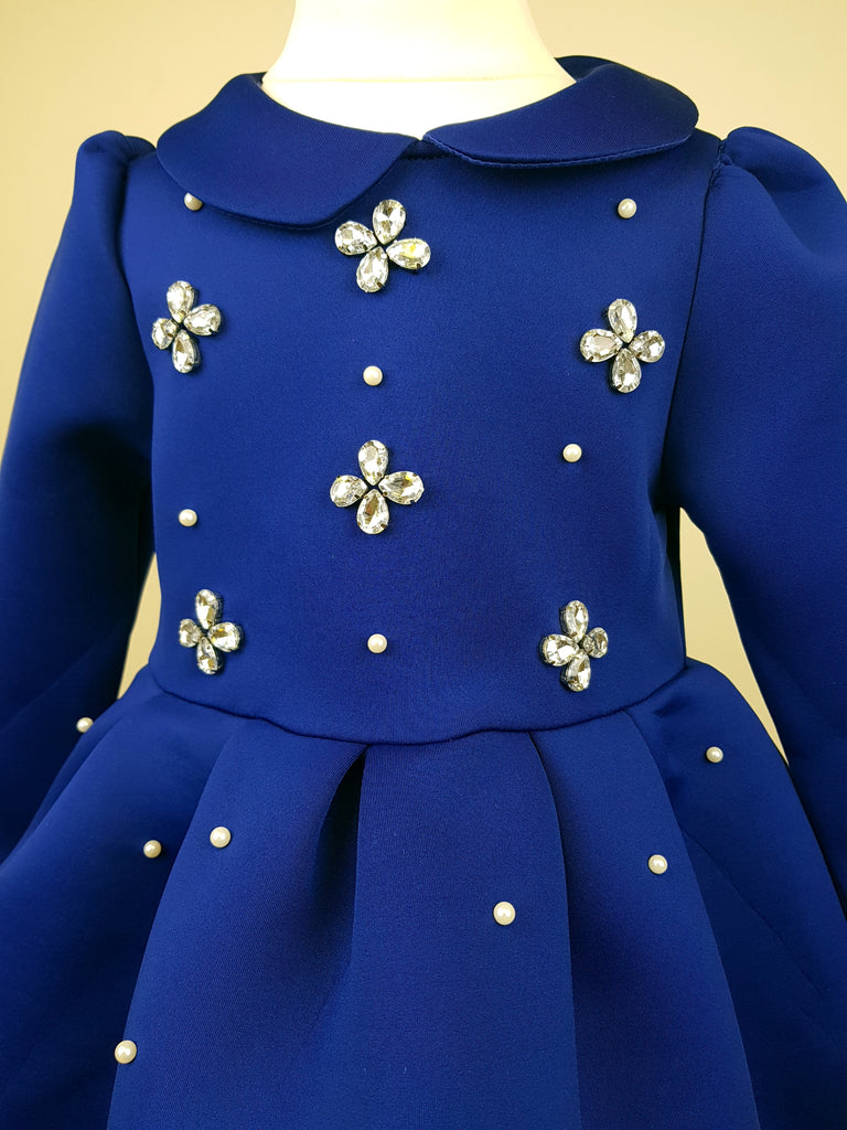 Party Dress with Crystal Flowers Embroideries
