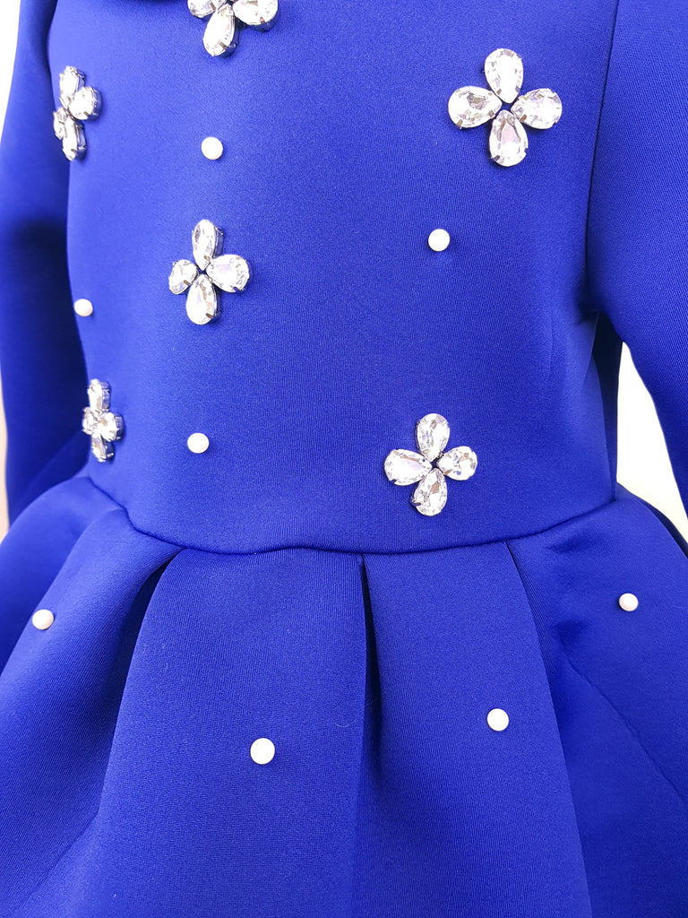 Party Dress with Crystal Flowers Embroideries
