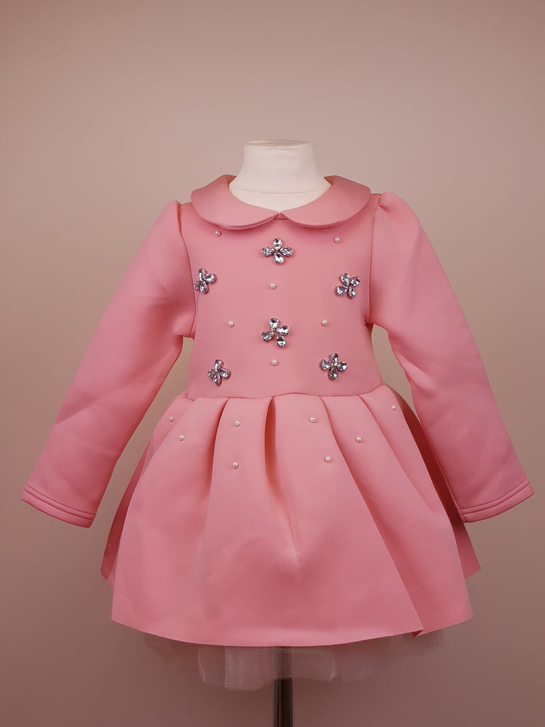 Party Dress with Crystal Flowers Embroideries