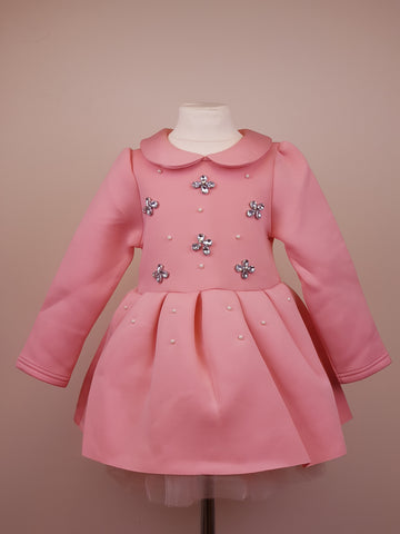 Party Dress with Crystal Flowers Embroideries