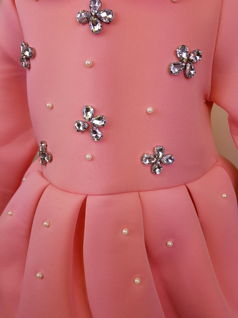 Party Dress with Crystal Flowers Embroideries