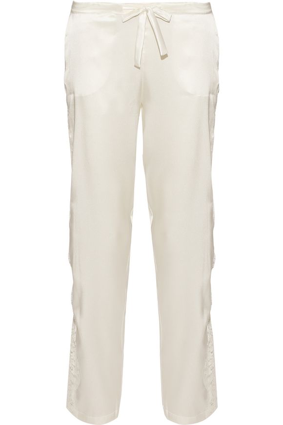 Macaroon Delight Lace-trimmed silk-blend satin pyjama pants
