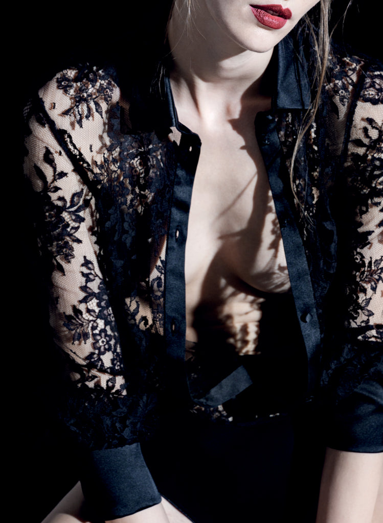 Fatal Attraction Chantilly Lace Shirt Bodysuit With Silk Trim