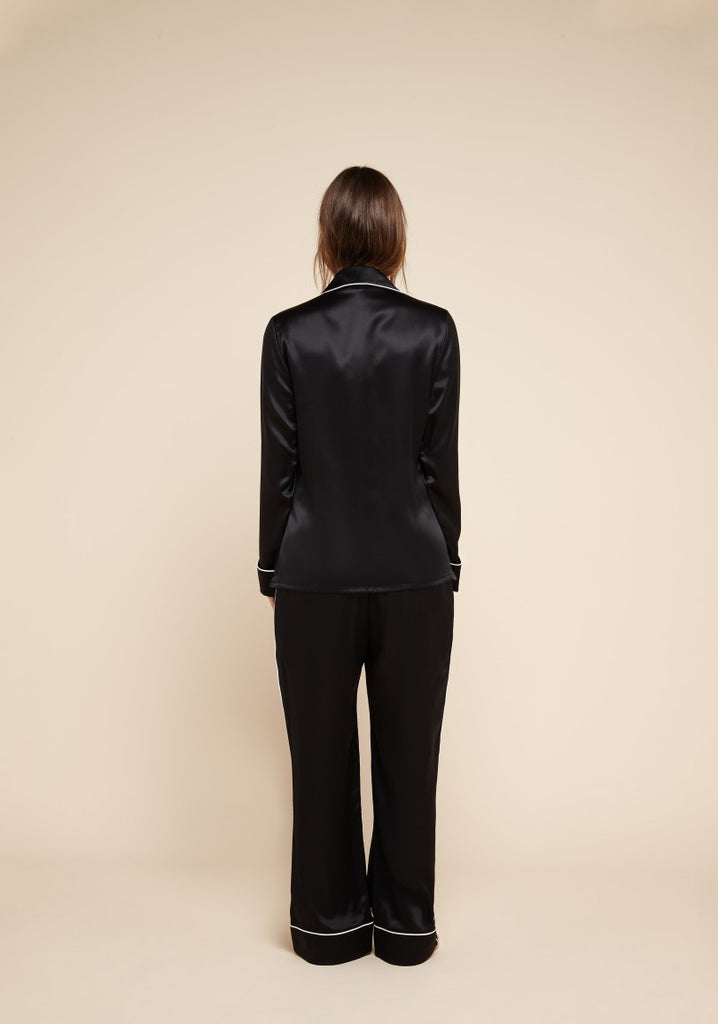 Coco Jet Black Silk Pyjama Set