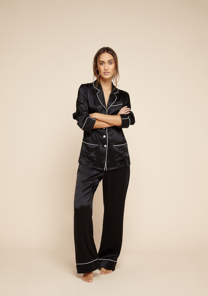 Coco Jet Black Silk Pyjama Set