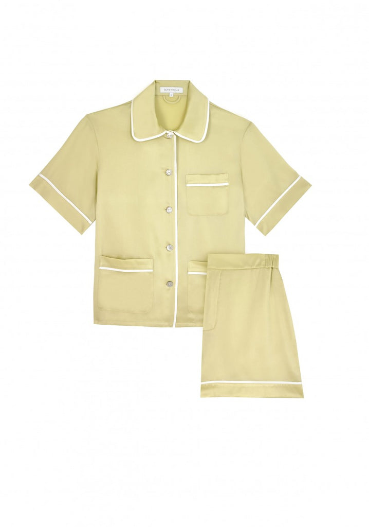 Millicent Camomile Silk Shirt and Shorts Set