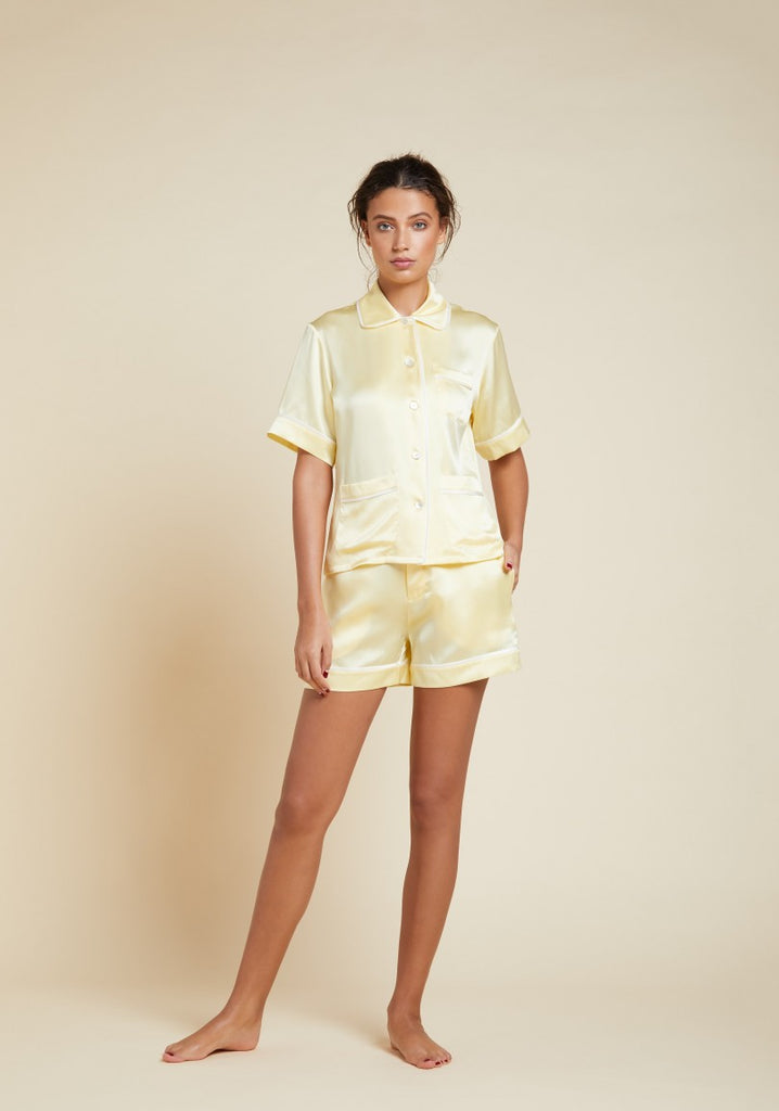 Millicent Camomile Silk Shirt and Shorts Set