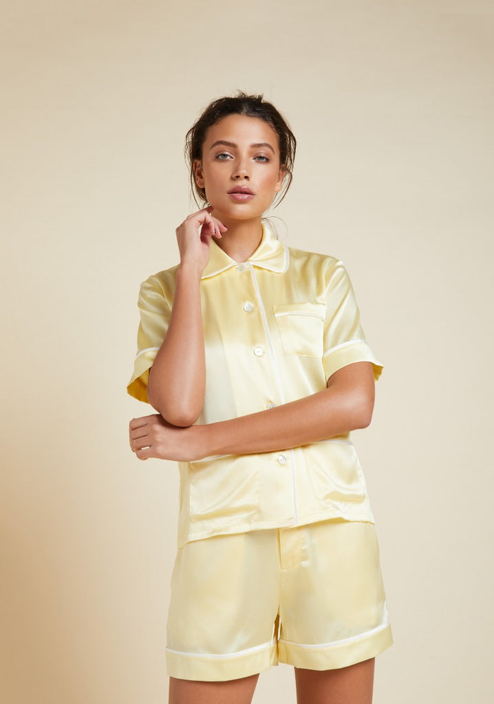 Millicent Camomile Silk Shirt and Shorts Set
