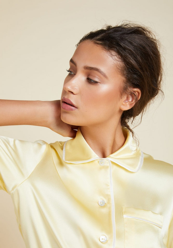 Millicent Camomile Silk Shirt and Shorts Set